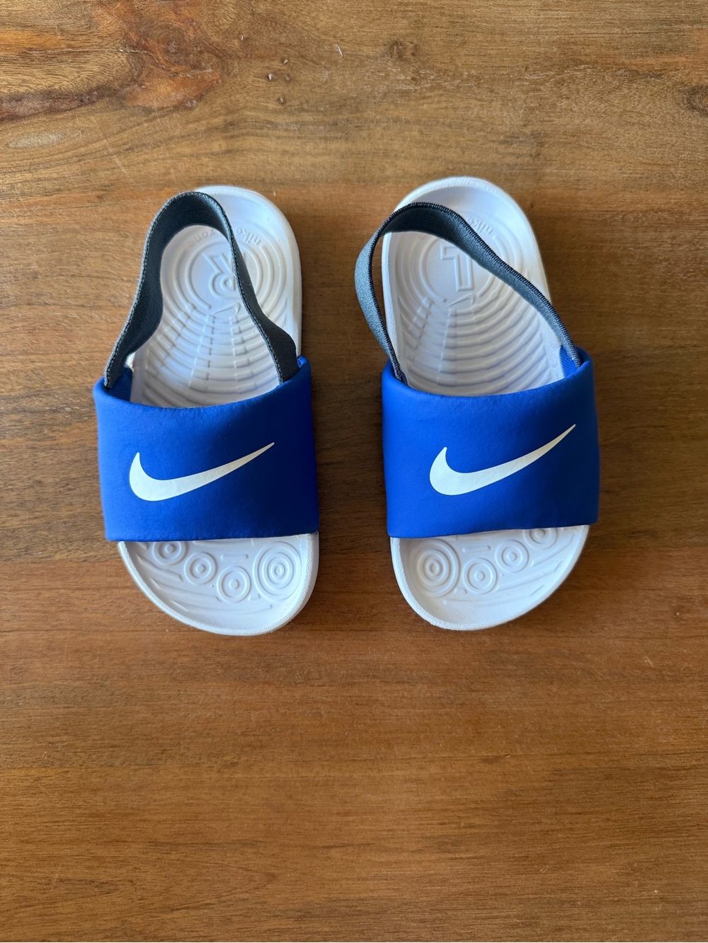 💥2/$20 Nike Kawa Slides Royal Blue and White Sandals with Heel Strap 9C toddler